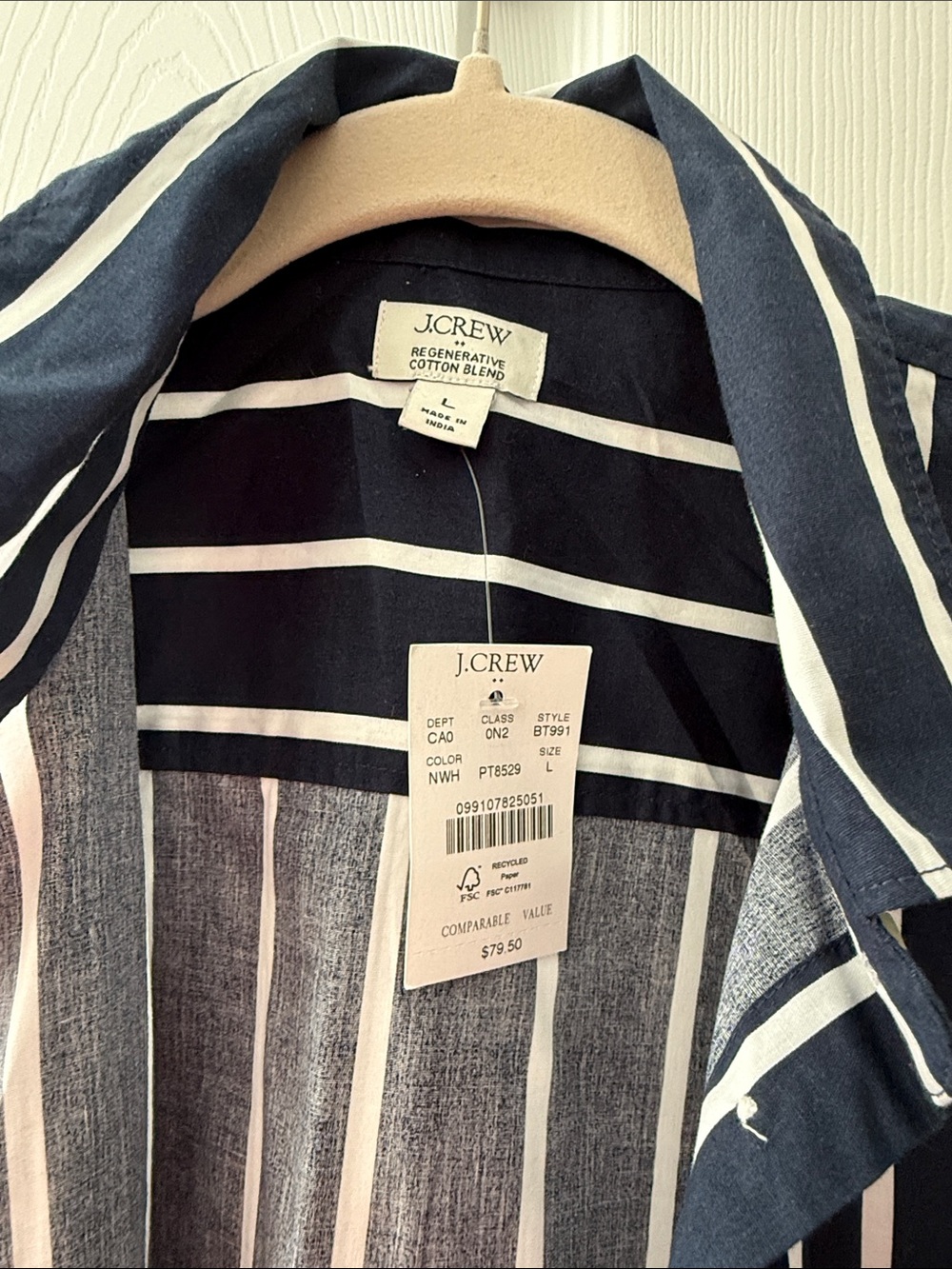 J. Crew Navy and White Striped Cotton-Blend Shirt Jacket